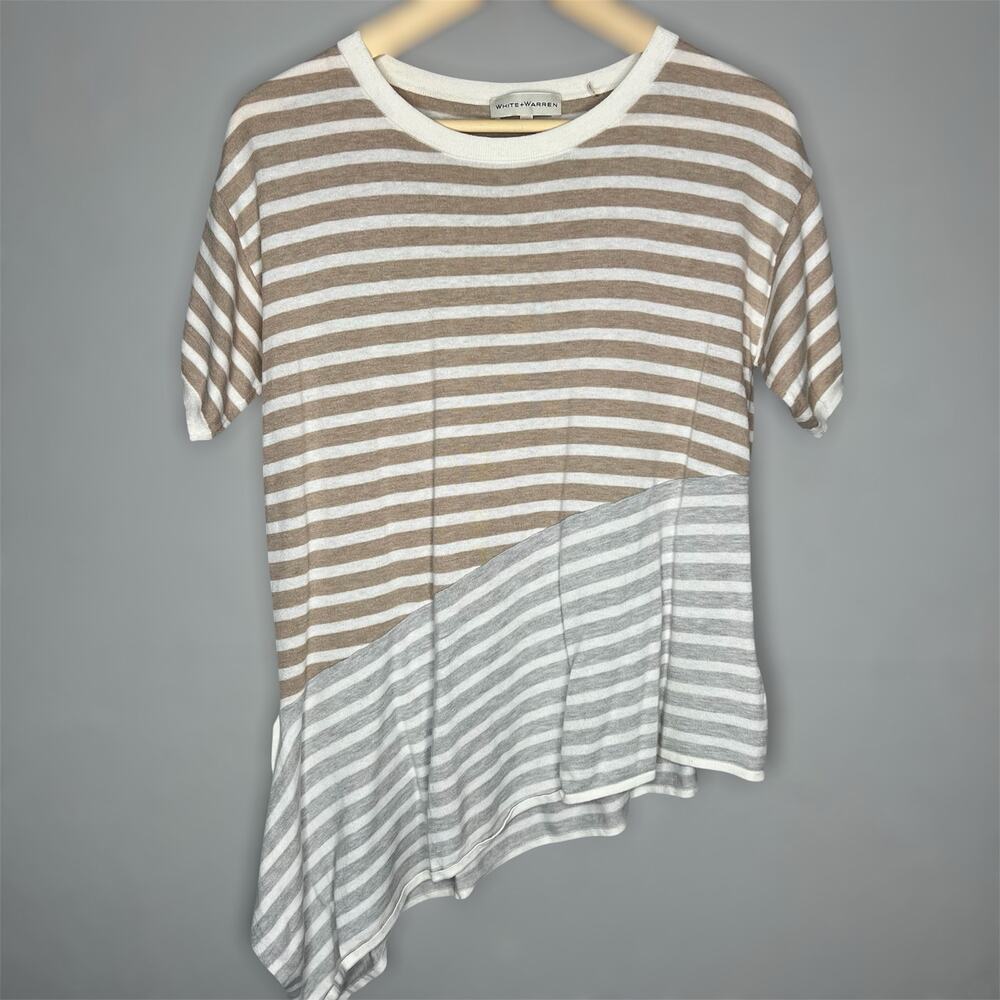 White + Warren Asymmetrical Top Medium Womens Colorblock Striped Organic Cotton